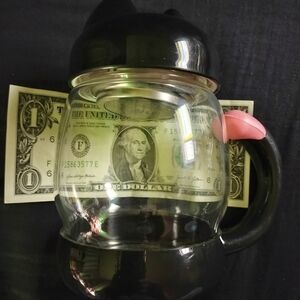 Cat-Shaped Glass Teapot or Coffee Diffuser with Black and Pink Accents